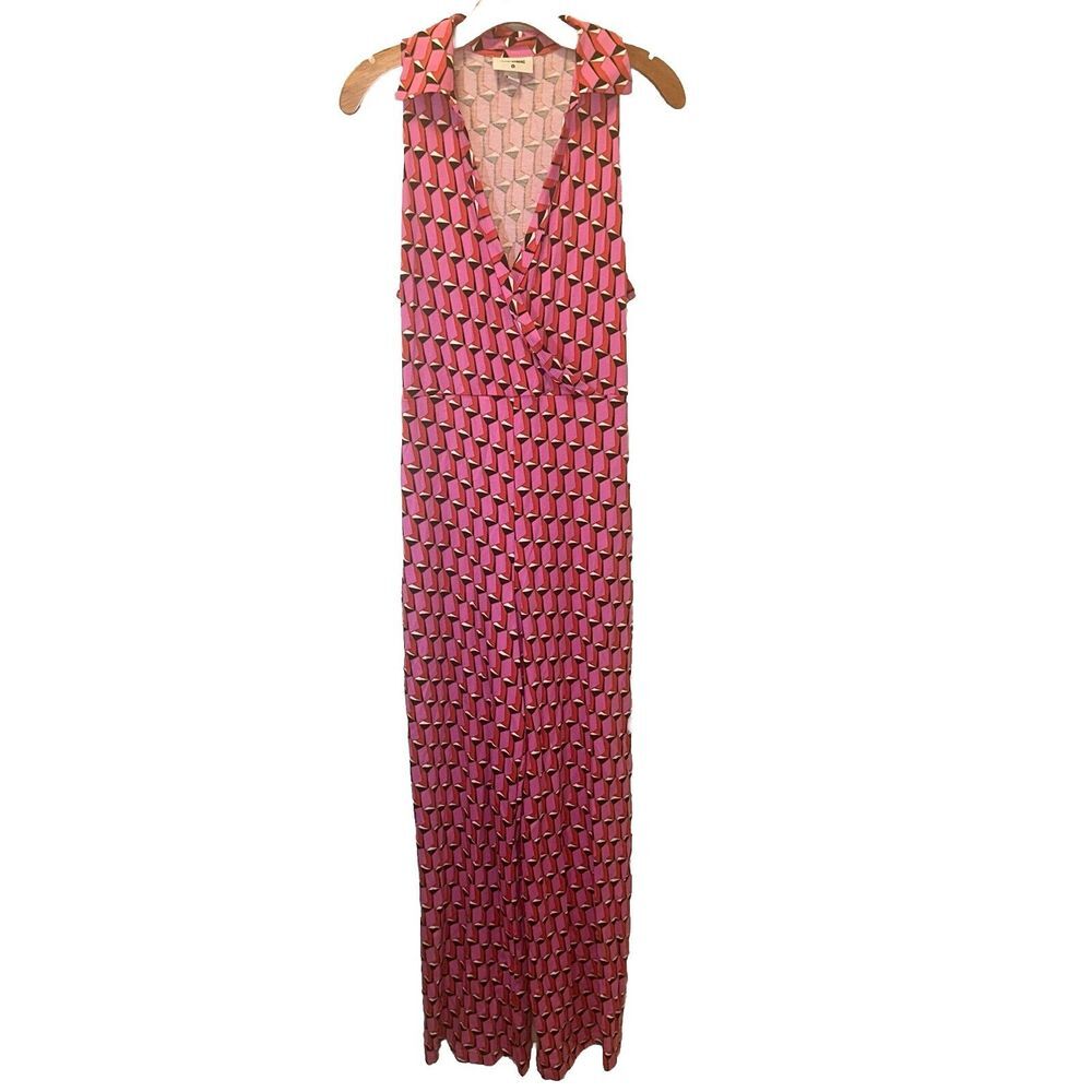 Diane von Furstenberg Full Body Jumpsuit Womens Large Pink Modern Geo Collared